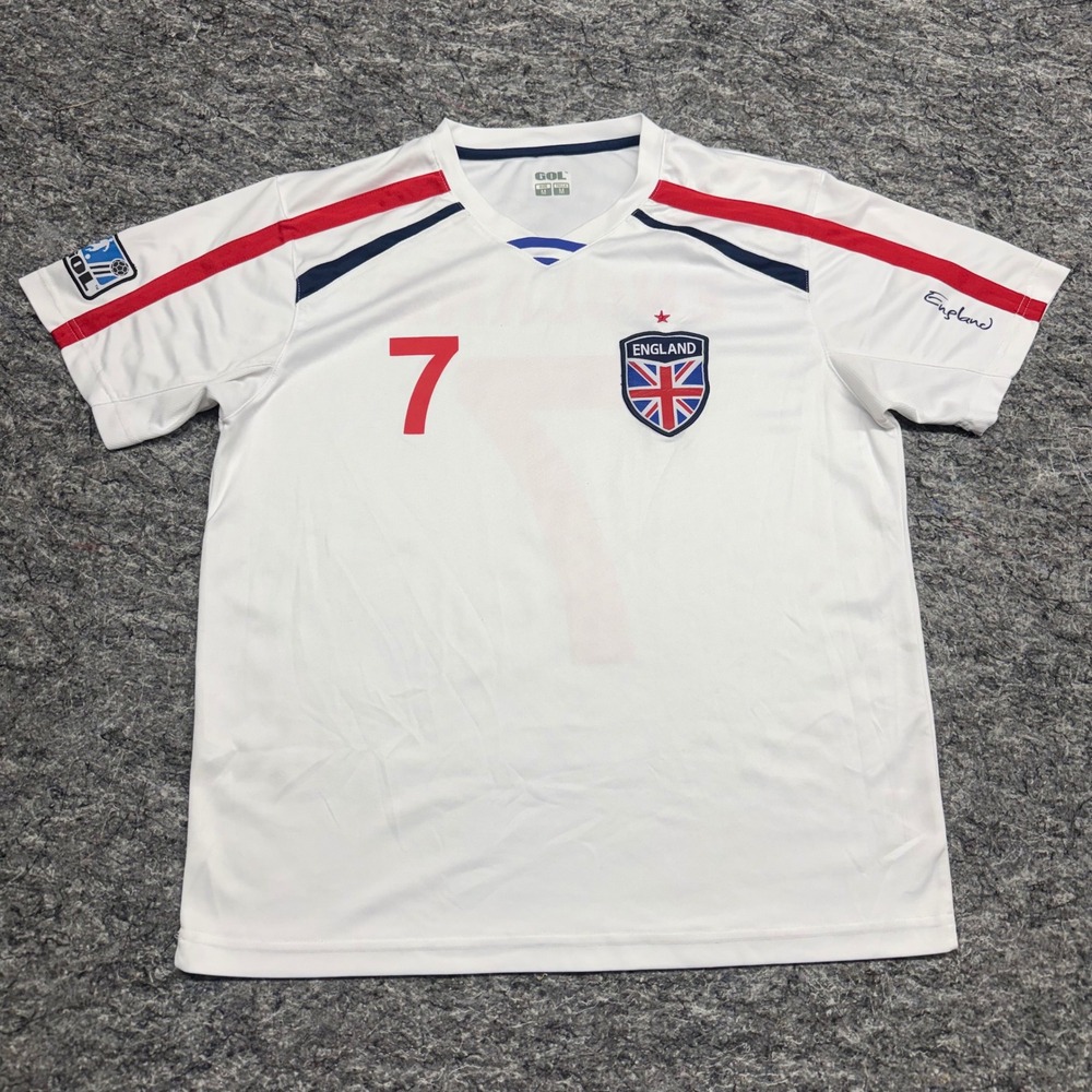 GOL England Soccer Jersey Mens Medium White Red Blue Number 7 Football Shirt